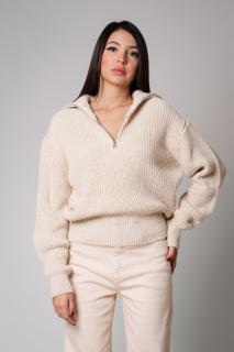 Pulover cu fermoar Oversized Beige