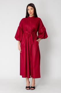 Rochie larga tip camasa cu cordon Bordeaux