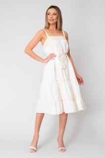Rochie Lunga cu bretele si broderie Off White Cream
