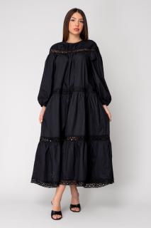 Rochie lunga cu broderie 100% bumbac Black