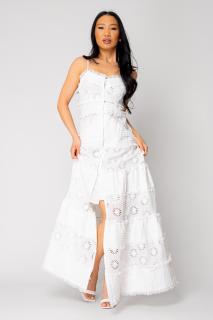 Rochie lunga cu nasturi si broderie White
