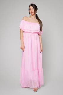 Rochie lunga cu volane din mix de matase Light Pink