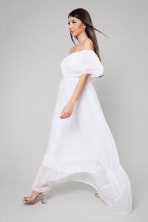 Rochie lunga cu volane din mix de matase White