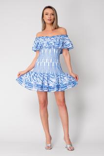 Rochie scurta fara umeri 100% Bumbac Off White Blue