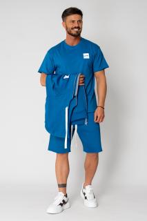 Set 3 Piese Hanorac fara maneci cu fermoar, Tricou si pantalon scurt Peackok Blue
