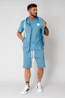 Set 3 Piese Hanorac fara maneci cu fermoar, Tricou si pantalon scurt Storm Blue