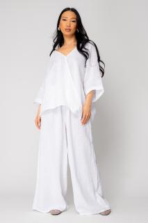 Set Bluza asimetrica si Pantalon lung din 100% in White