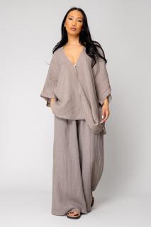 Set Bluza asimetrica si Pantalon lung din 100% Taupe