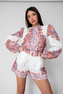 Set Bluza maneca lunga si pantalon scurt White Brown