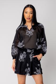 Set bluza si pantalon scurt cu broderie Black