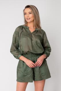 Set bluza si pantalon scurt cu broderie Dark Green