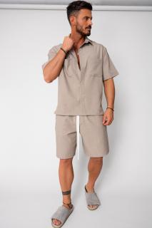 Set camasa cu capse si pantalon scurt Taupe