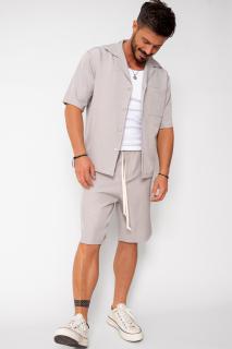 Set camasa maneca scurta si pantalon scurt Taupe