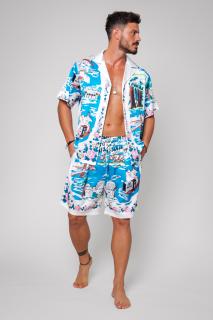 Set Camasa maneca scurta si pantalon scurt White Blue