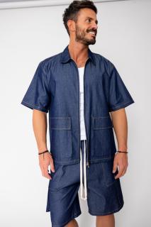 Set camasa si pantalon scurt din denim Dark Blue