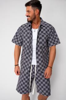 Set camasa si pantalon scurt din denim Grey Anthracite