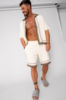 Set camasa si pantalon scurt tricotat Beige