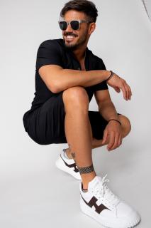 Set camasa si pantalon scurt uni Black