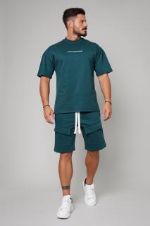 Set Cargo tricou oversized si pantalon scurt Bottle Green