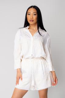 Set cu broderie - camasa si pantalon scurt Off White Cream