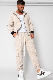 Set Hanorac cu fermoar si Pantalon lung cargo Cream