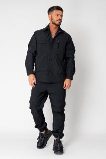 Set Jacheta fara gluga cu capse si Pantalon lung cargo Black