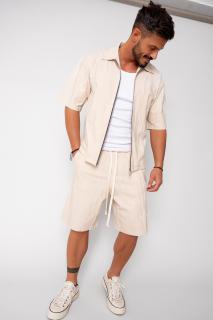 Set Jacheta maneca scurta cu fermoar si pantalon scurt Beige
