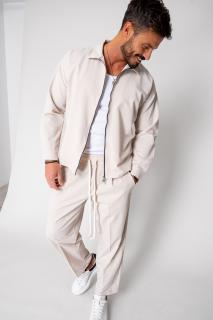 Set Jacheta oversized cu fermoar si Pantalon lung Beige