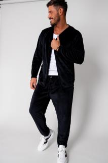 Set Jacheta tip kimono si pantalon lung din catifea Black