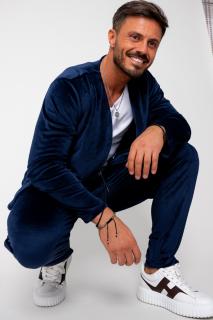 Set Jacheta tip kimono si pantalon lung din catifea Navy