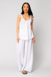 Set Maiou si Pantalon lung extra-wide din 100% in White