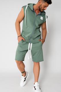 Set Malibu Hanorac fara maneci cu fermoar si pantalon scurt Dark Olive