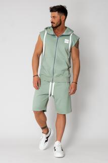 Set Malibu Hanorac fara maneci cu fermoar si pantalon scurt Light Olive