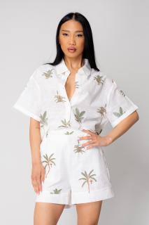 Set Palm Camasa si pantalon scurt cu broderie Off White Olive