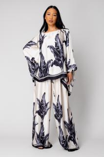 Set Shells Bluza si pantalon lung din mix matase Off White  Black