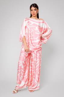 Set Shells bluza si pantalon lung din mix matase White Pink