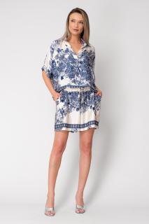 Set Shells bluza si pantalon scurt din mix matase Off White Navy