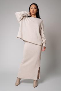 Set Sylvie cu fusta mix lana si casmir Beige