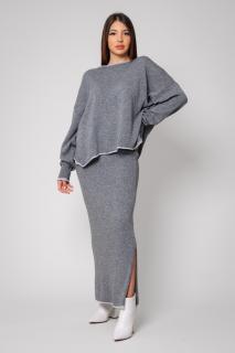 Set Sylvie cu fusta mix lana si casmir Grey