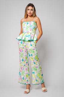 Set Top cu bretele si Pantalon lung White Green