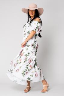Set Top fara umeri si Fusta lunga Off White Green