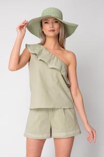Set Top pe un umar si pantalon scurt Olive