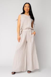 Set Top si Pantalon lung extra-wide din 100% in Beige