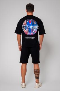 Set Tricou Flashback imprimat si Pantalon scurt Black