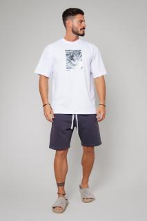 Set tricou imprimat si pantalon scurt White Grey Anthracite