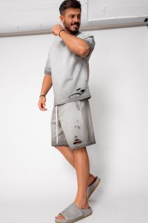 Set tricou si pantalon scurt cu efect distressed Grey