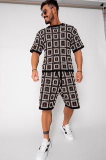 Set tricou si pantalon scurt tricotat Black Brown