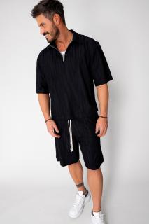 Set Velvet tricou cu fermoar si pantalon scurt Black