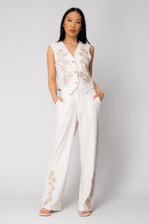 Set Vesta si pantalon lung cu broderie Beige
