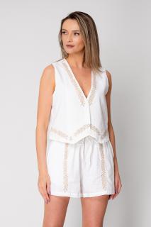 Set Vesta si pantalon scurt cu broderie Cream